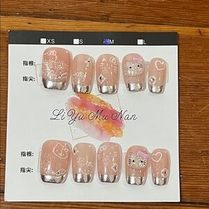 Cute Pink and Silver Nail Set Size M